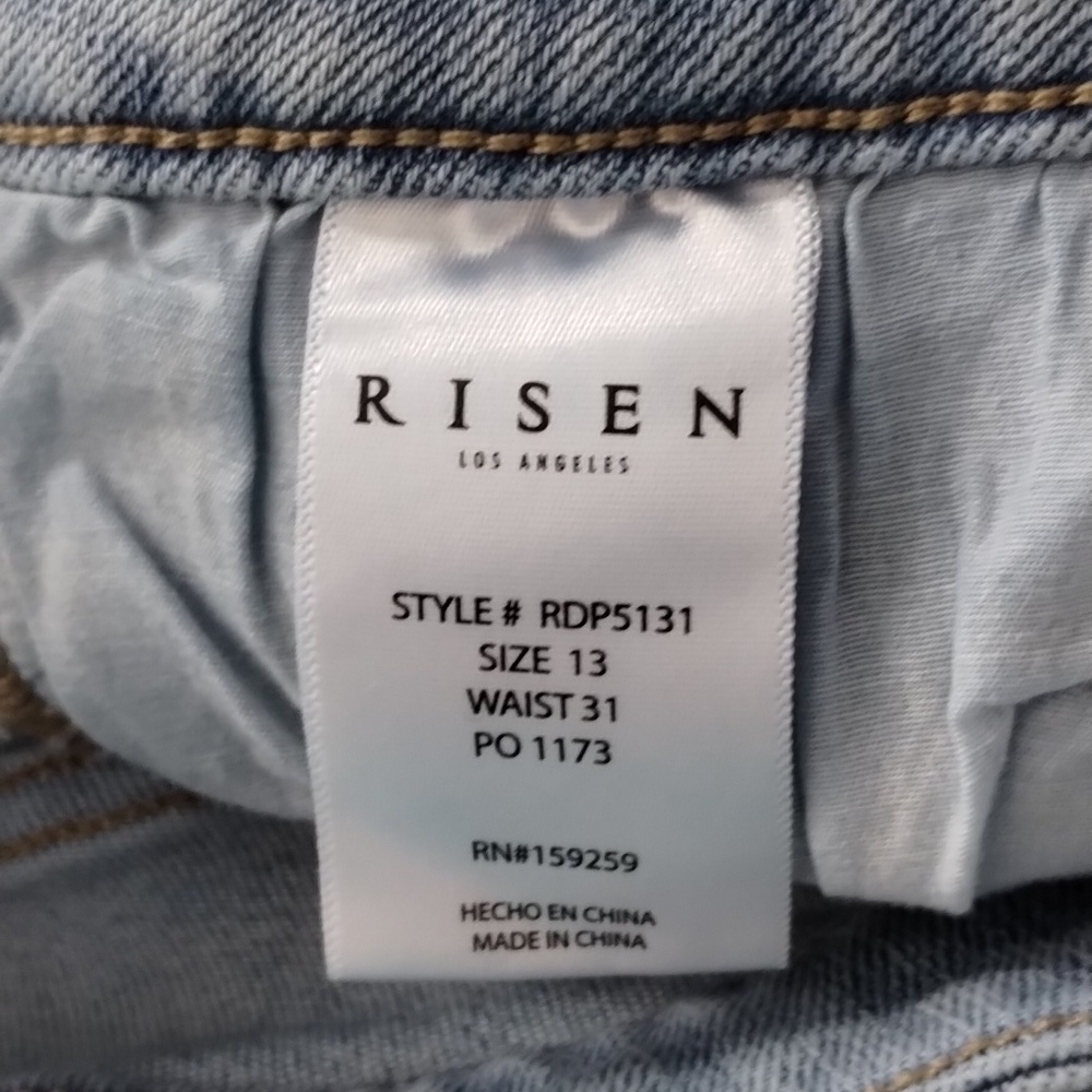 Risen denim jeans skinny frayed 31 hem light high waisted Crossover waist - Picture 10 of 11